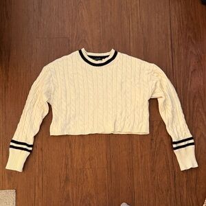 Blue Blush Cream Cable Knit Sweater with Black Trim